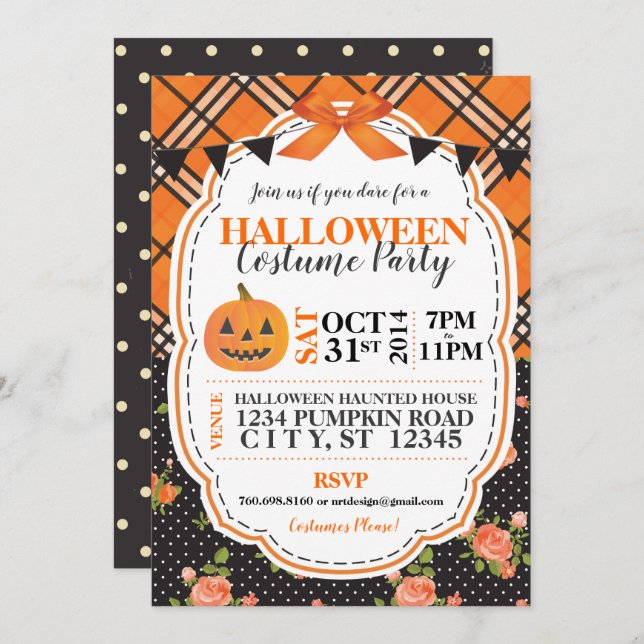 Halloween Plaid & Floral Invite (Front/Back)