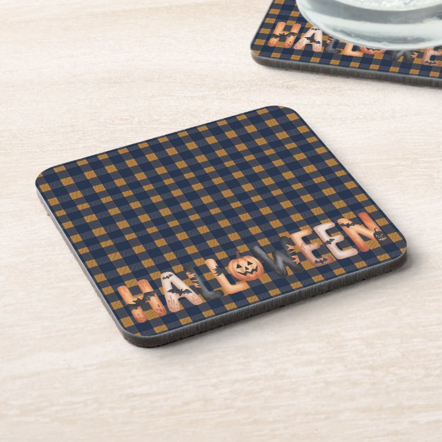 Halloween Plaid Pumpkin Coaster (Left Side)