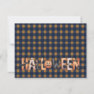 Halloween Plaid Pumpkin Greeting Postcard