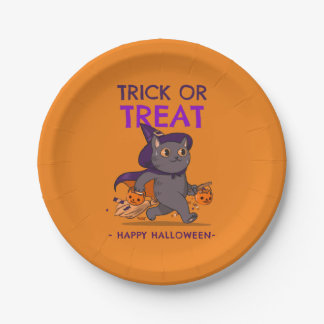 Halloween plates with witch cat trick or treat