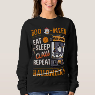 Halloween Playful Orange Ghost Claw Arcade Retro Sweatshirt