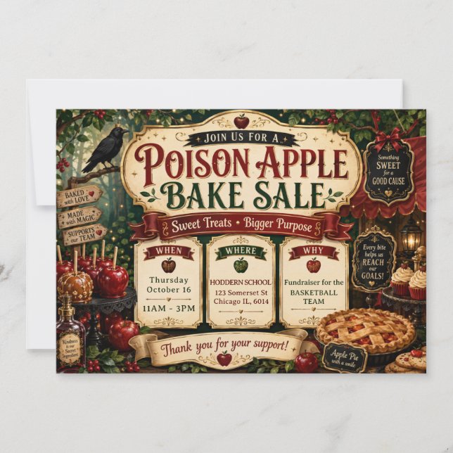 Halloween Poison Apple Bake Sale Invitation (Front)
