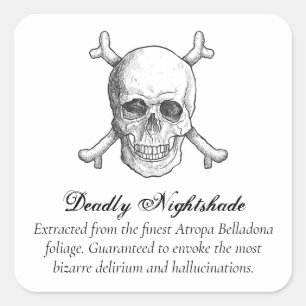 Halloween Poison Deadly Nightshade Skull and Bones Square Sticker