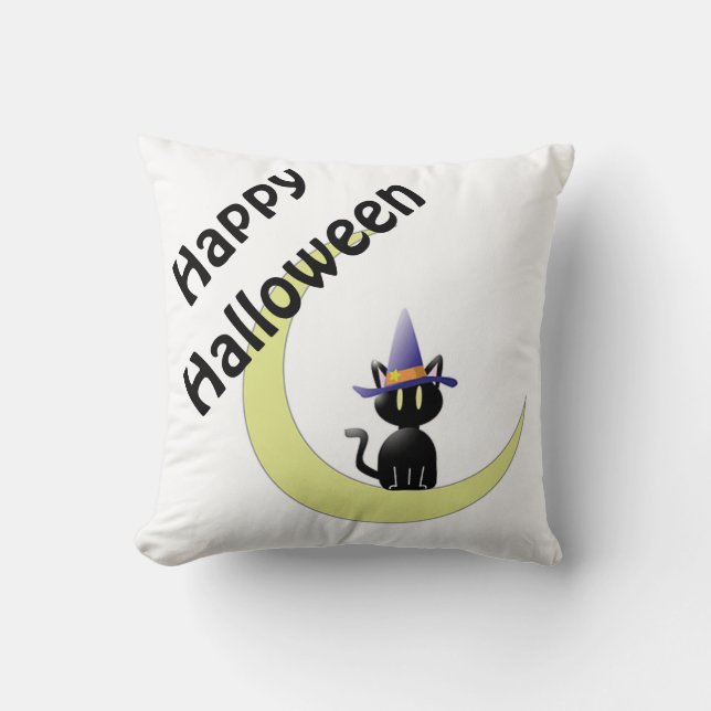 Halloween Polyester Throw Pillow/Black Cat Cushion (Front)