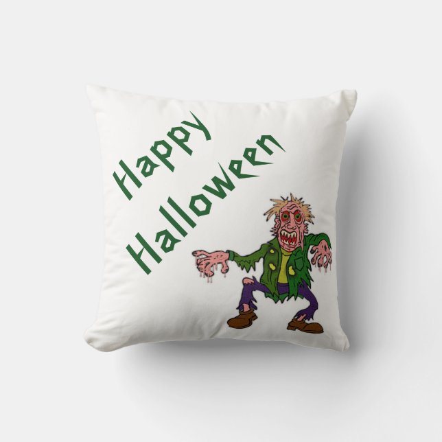 Halloween Polyester Throw Pillow/Green Monster Cushion (Front)