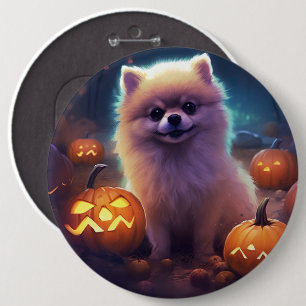 Halloween Pomeranian With Pumpkins Scary  6 Cm Round Badge
