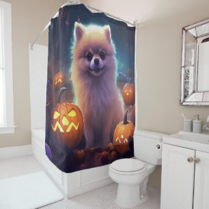 Halloween Pomeranian With Pumpkins Scary  Shower Curtain