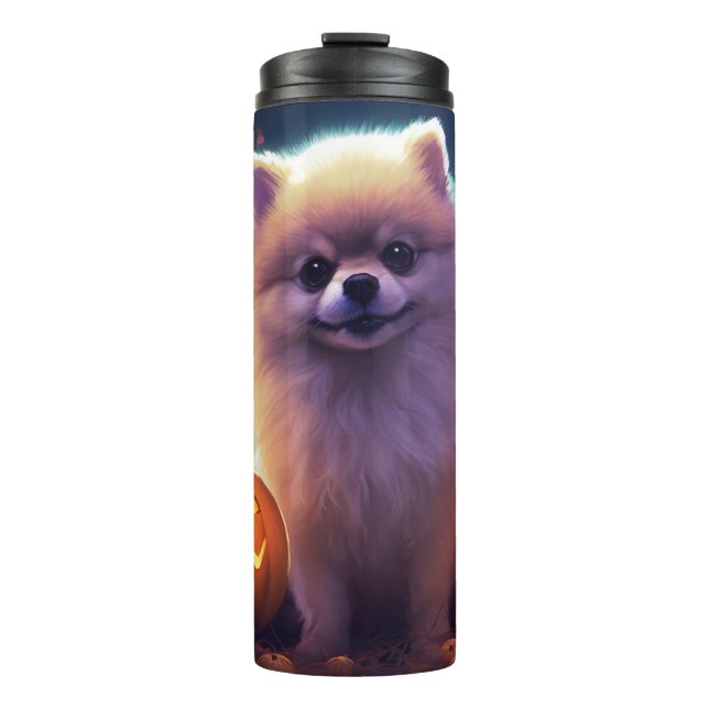 Halloween Pomeranian With Pumpkins Scary  Thermal Tumbler (Front)