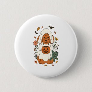Halloween Poodle with Fall Flowers 6 Cm Round Badge