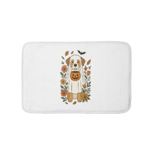 Halloween Poodle with Fall Flowers Bath Mat