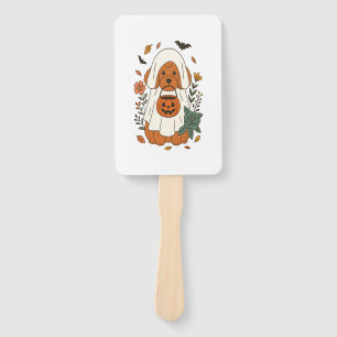 Halloween Poodle with Fall Flowers Hand Fan