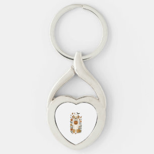 Halloween Poodle with Fall Flowers Key Ring