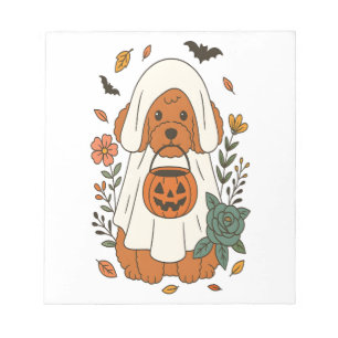 Halloween Poodle with Fall Flowers Notepad