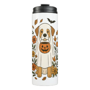 Halloween Poodle with Fall Flowers Thermal Tumbler