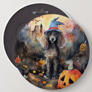 Halloween Poodle With Pumpkins Scary 6 Cm Round Badge