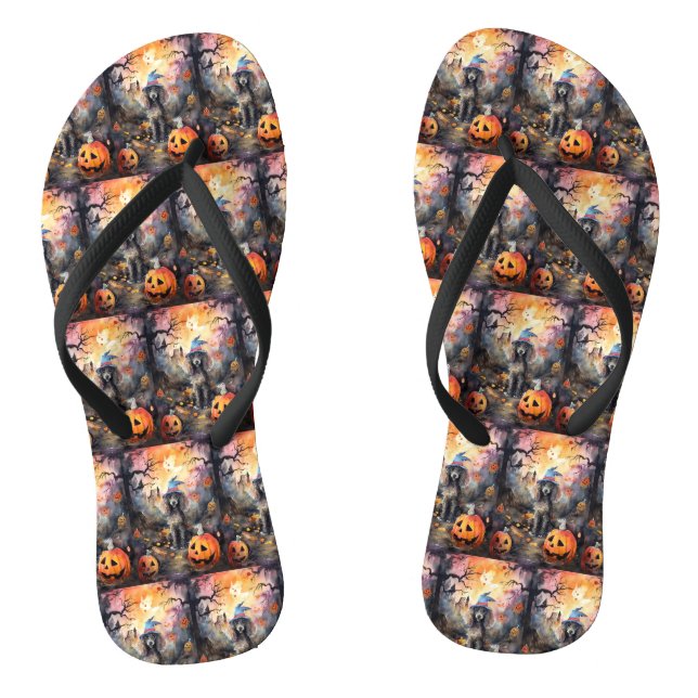  Halloween Poodle With Pumpkins Scary Jandals (Footbed)