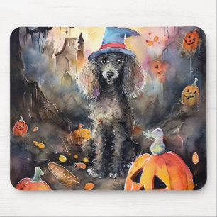 Halloween Poodle With Pumpkins Scary Mouse Pad