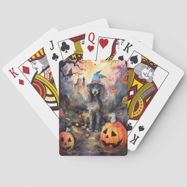  Halloween Poodle With Pumpkins Scary Playing Cards (Back)