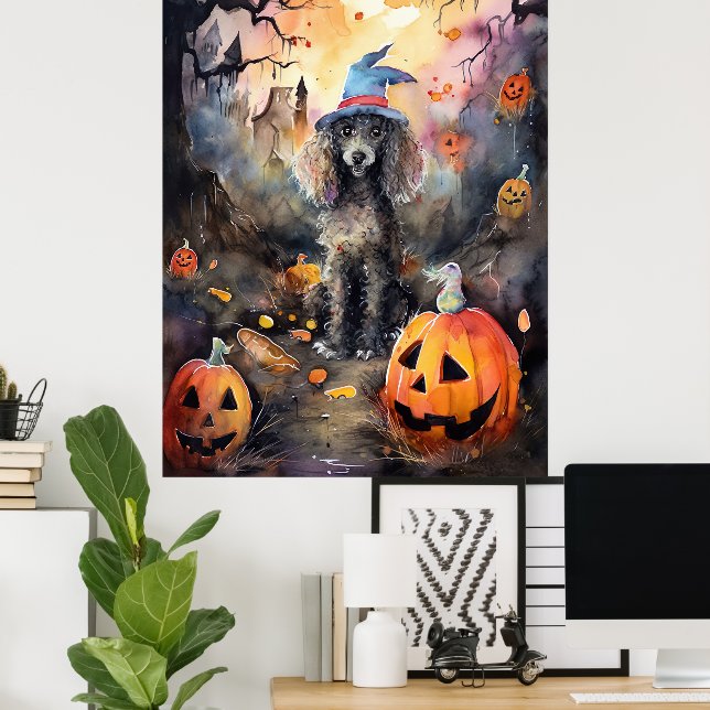  Halloween Poodle With Pumpkins Scary Poster (Home Office)