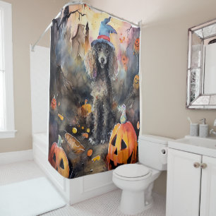 Halloween Poodle With Pumpkins Scary Shower Curtain