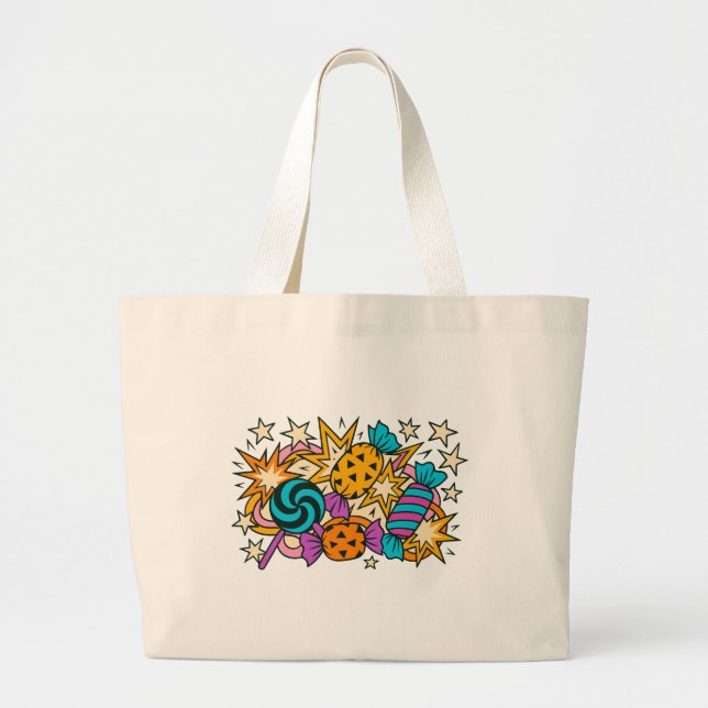 Halloween pop art candy tote bag, colourful comic (Front)