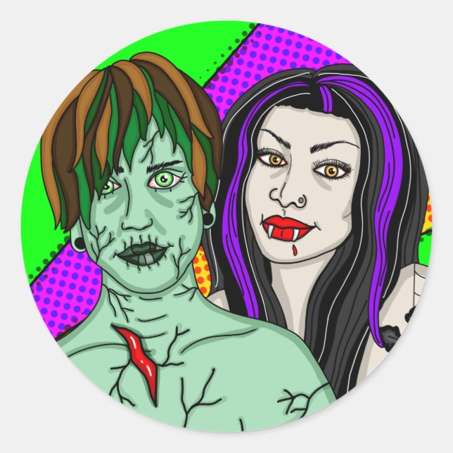 Halloween | Pop Art zombie Vampire Classic Round Sticker (Front)