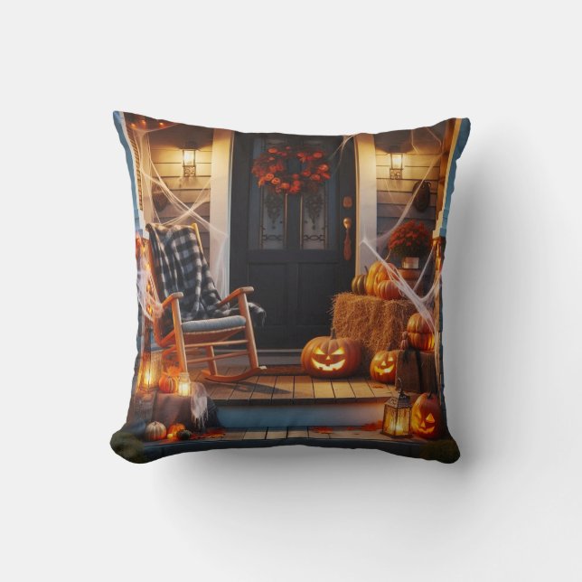Halloween Porch & Jack-O-Lanterns  Cushion (Front)