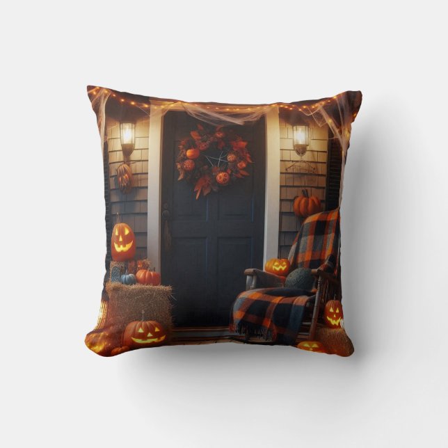 Halloween Porch & Spider Webs Cushion (Front)