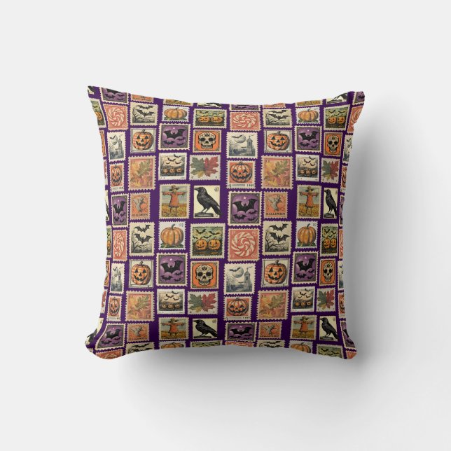 Halloween Postage-Stamp Pattern Pillowcase Cushion (Front)