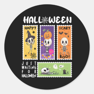 Halloween Postage Stamp Retro Skeleton Halloween K Classic Round Sticker