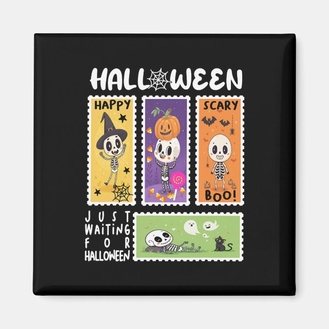 Halloween Postage Stamp Retro Skeleton Halloween K Magnet (Front)