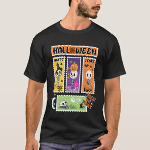 Halloween Postage Stamp Retro Skeleton Halloween K T-Shirt