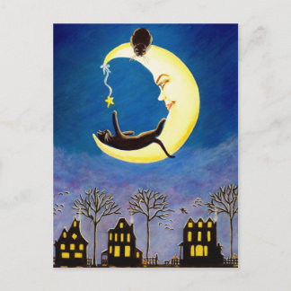 Halloween ,postcard,black,cat,Salem,star,village Postcard