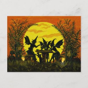 Halloween postcard ,fairy witches tea party