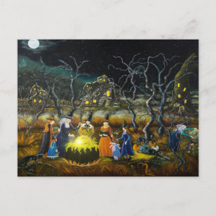 Halloween postcard, witches around cauldron postcard