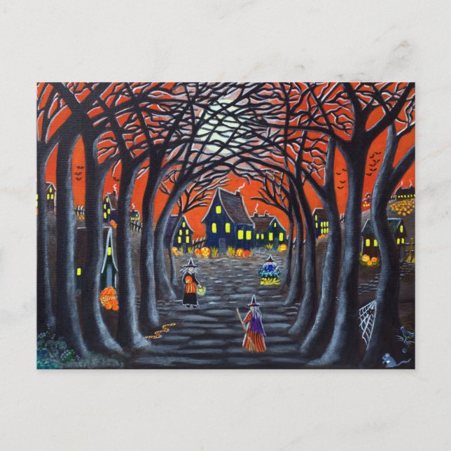 Halloween postcard,witches,village,cauldron,snake postcard (Front)