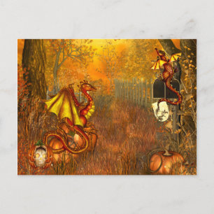 Halloween Postcard with Scary Dragons