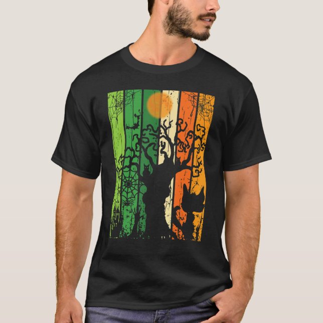 Halloween Poster Spooky Cat Spider Tree T-Shirt (Front)