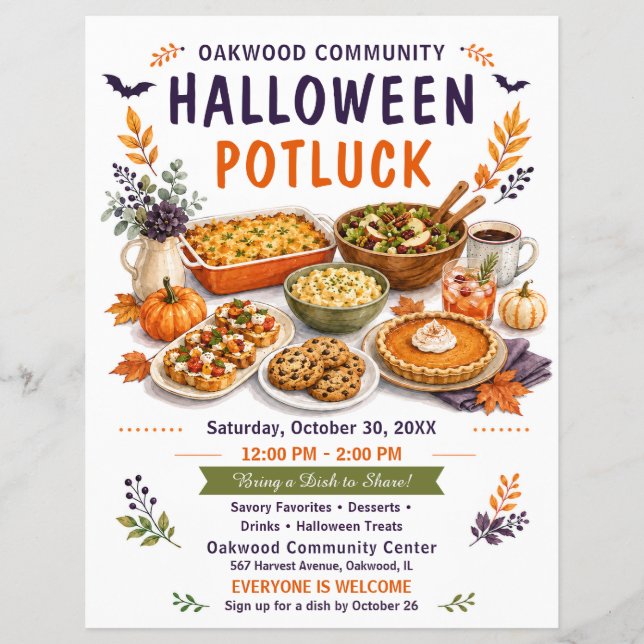 Halloween Potluck Community Fall Gathering Flyer (Front)