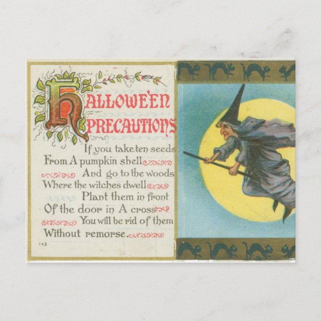 Halloween Precautions Witch Vintage Postcard (Front)