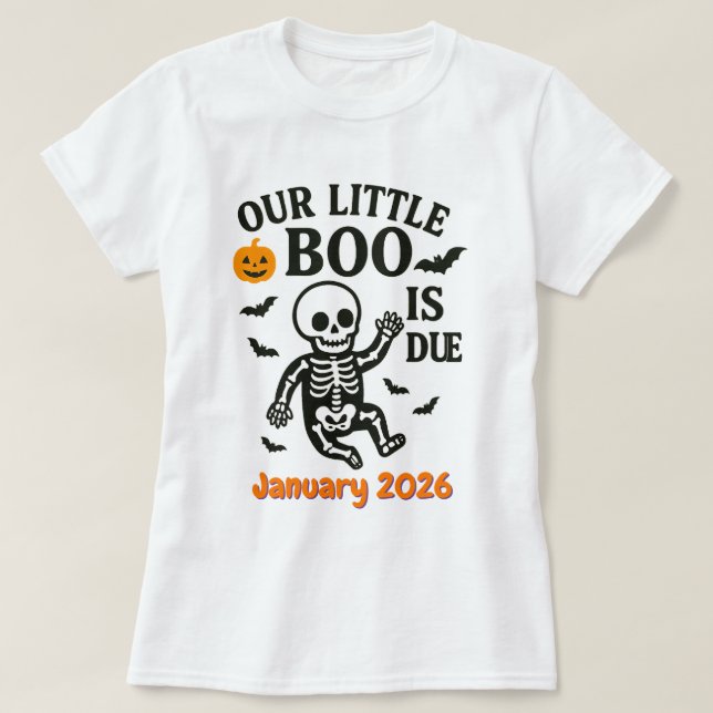 Halloween Pregnancy Baby Announcement Boo Is Due T-Shirt (Design Front)