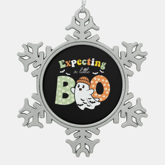 Halloween Pregnancy Pregnance Mum To Be Expecting  Snowflake Pewter Christmas Ornament (Front)