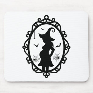 Halloween Pregnant Witch And Mirror Witch Costume Mouse Pad