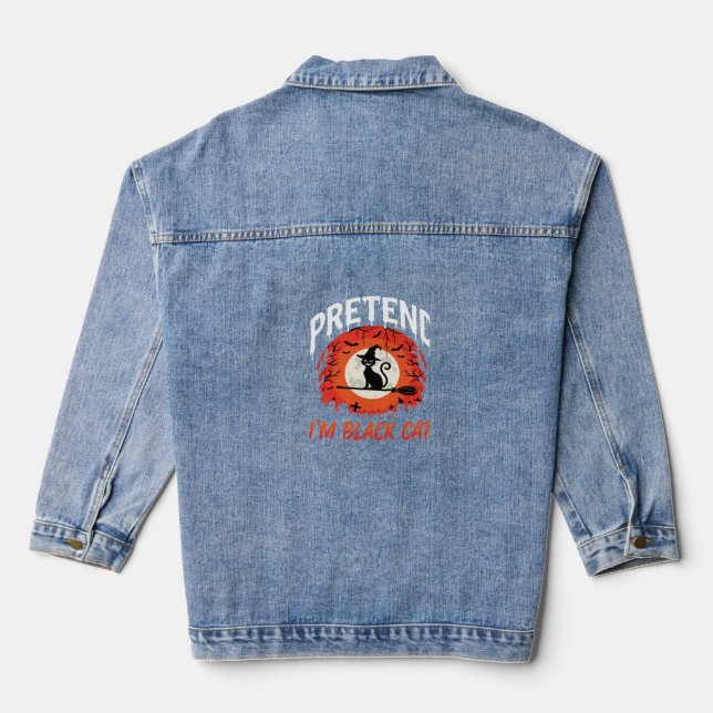 Halloween Pretend Im Black Cat Witch Denim Jacket (Back)