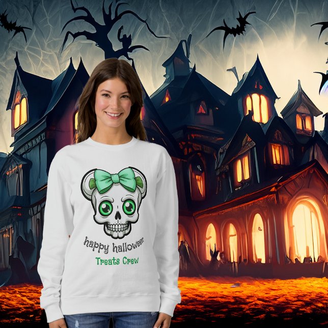 Halloween Pretty Skull Green Bow Personalise  Sweatshirt (Creator Uploaded)