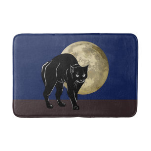Halloween Prowling Black Cat On A Full Moon Night Bath Mat