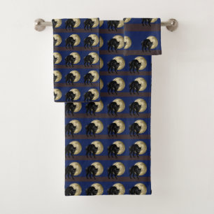 Halloween Prowling Black Cat On A Full Moon Night Bath Towel Set