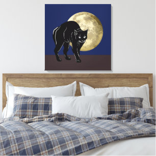 Halloween Prowling Black Cat On A Full Moon Night Canvas Print
