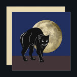 Halloween Prowling Black Cat On A Full Moon Night Card<br><div class="desc">Greeting Note Card printed with a Halloween Prowling Black Cat On A Full Moon Night hand drawn graphic artwork drawing design illustration by TheFabricSeal print on demand shop at Zazzle.com #ZazzleMade ©️Original. https://www.zazzle.com/store/thefabricseal This Halloween classic looking vintage yet modern contemporary style art piece features a creamy golden yellow full harvest...</div>