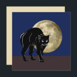 Halloween Prowling Black Cat On A Full Moon Night Card<br><div class="desc">Greeting Note Card printed with a Halloween Prowling Black Cat On A Full Moon Night hand drawn graphic artwork drawing design illustration by TheFabricSeal print on demand shop at Zazzle.com #ZazzleMade ©️Original. https://www.zazzle.com/store/thefabricseal This Halloween classic looking vintage yet modern contemporary style art piece features a creamy golden yellow full harvest...</div>